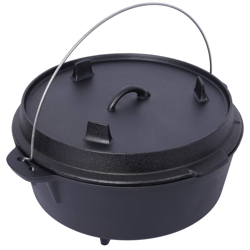 Pre-Seasoned Cast Iron Dutch Oven for Outdoor Camping, 2-in-1 Cast Iron Dutch Oven Pot with Versatile Skillet Lid - Black+12 Quart