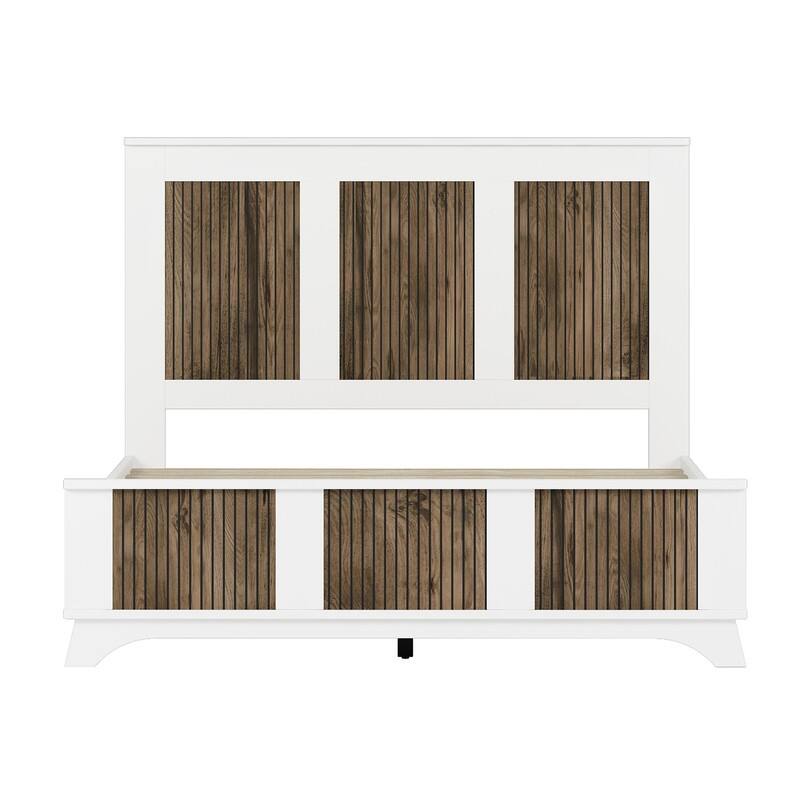 4-Pc Full/Queen Farmhouse Bedroom Set with Wooden Strip Stickers, Storage Nightstand & Dresser, White/Black