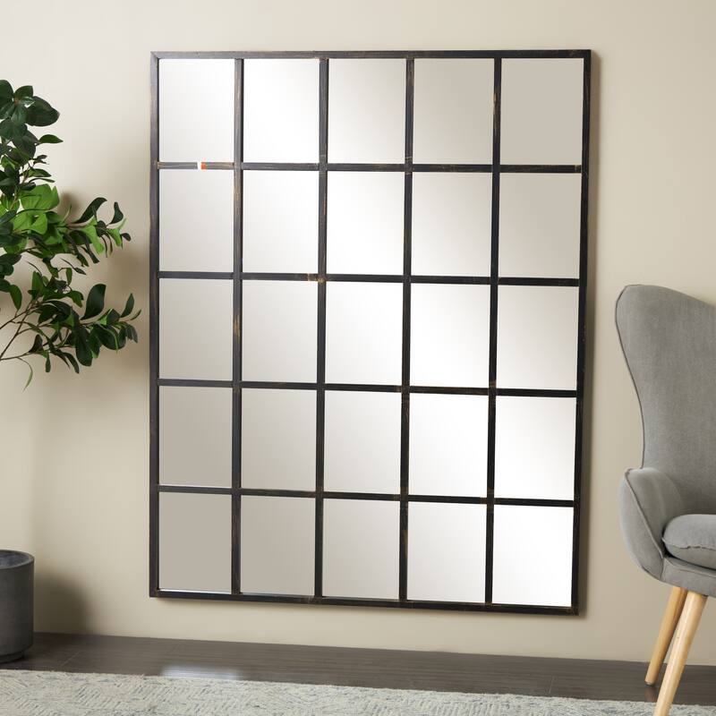 Metal Window Pane Inspired Grid Room Wall Mirror - Copper, Brown, Black - Roche River Decor