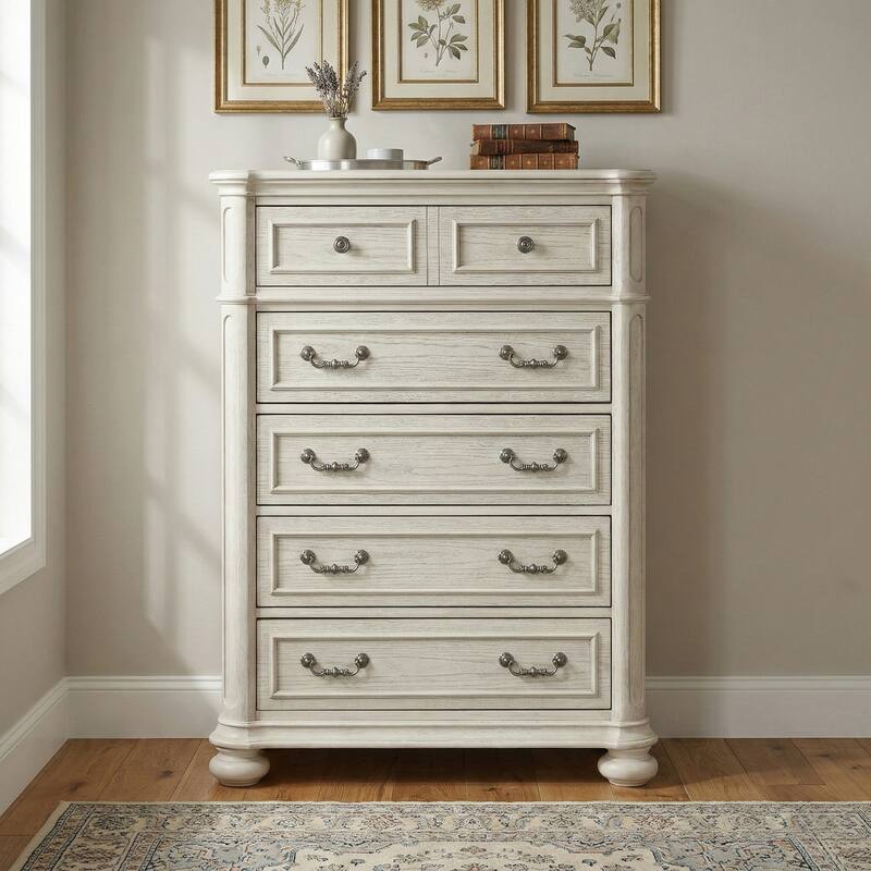 Roundhill Furniture Nelson French Traditional 5-Piece Bedroom Set, Antique White