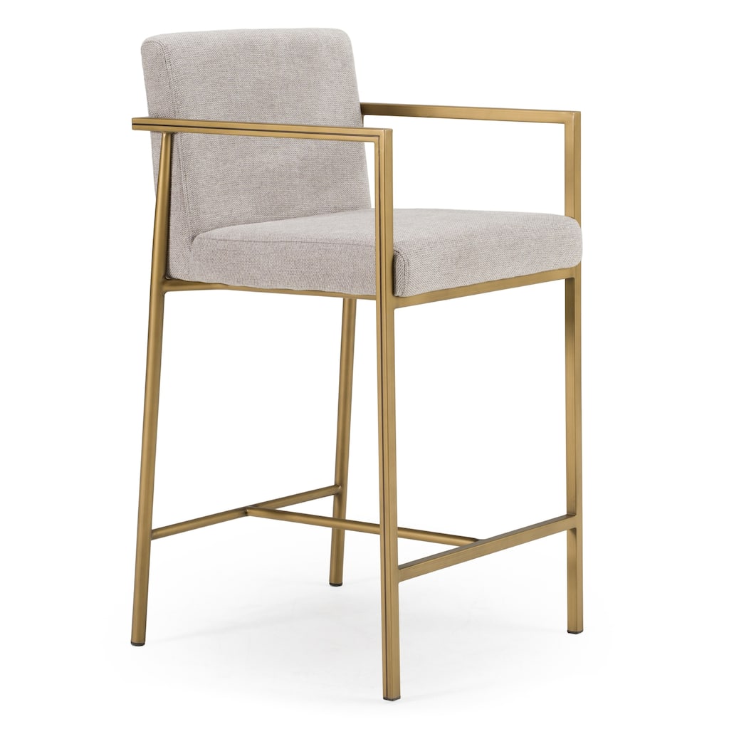Modrest Burnham Contemporary Light Grey Fabric & Brass Counter Stool