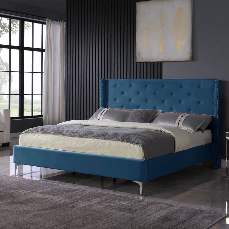 King-sized Velvet Platform Bed Frame