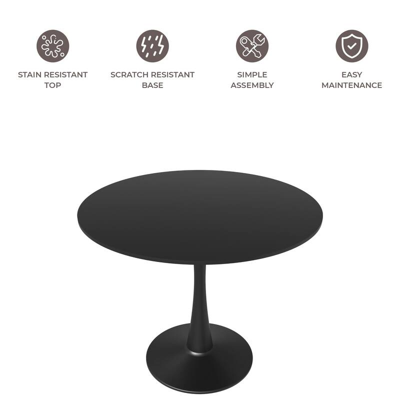 LeisureMod Bristol 40" Round Dining Table for 4 with MDF Wood Tabletop in Black Steel Base for Kitchen & Dining Room