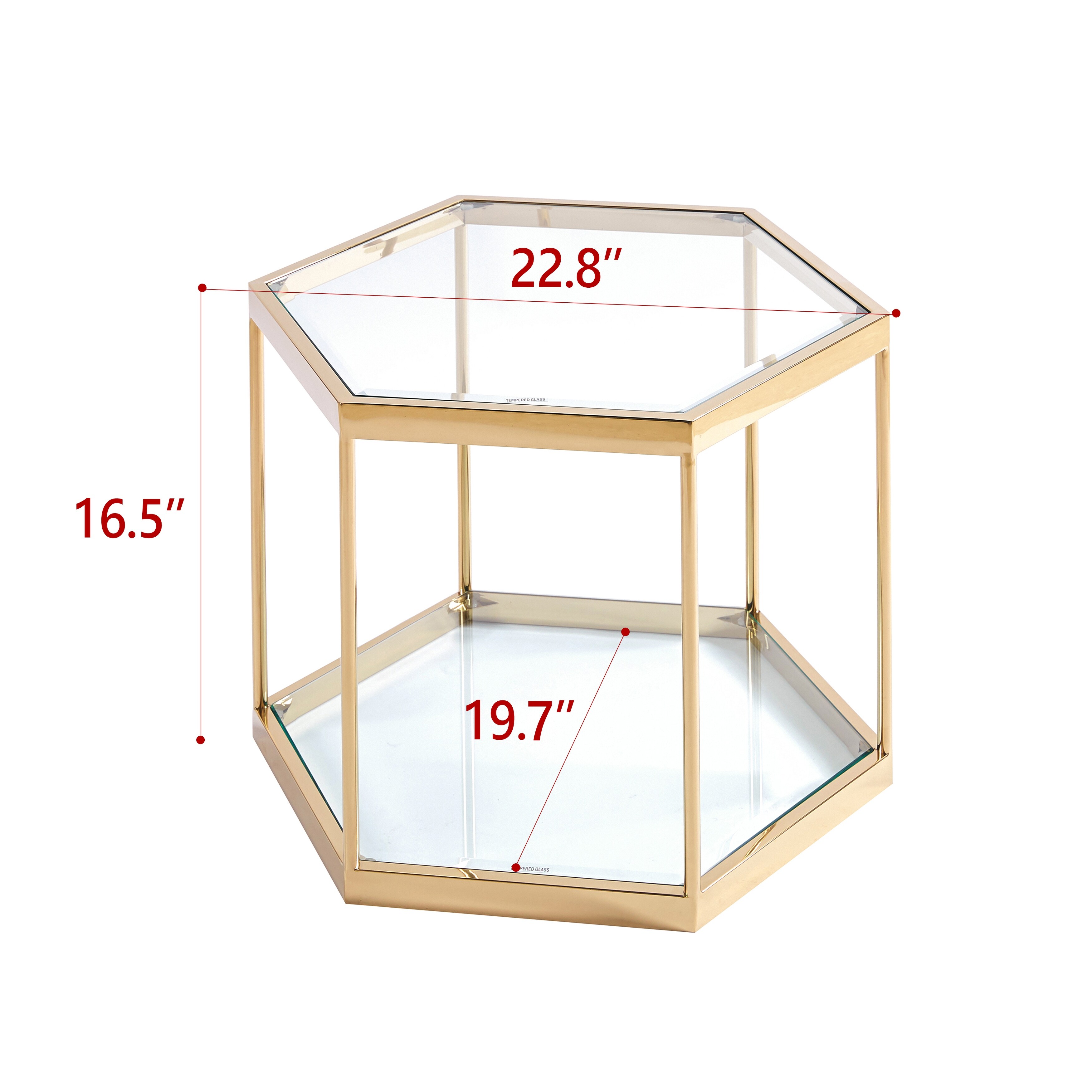 Modern Hexagon Glass Coffee Table with Stainless Steel Frame - Bed