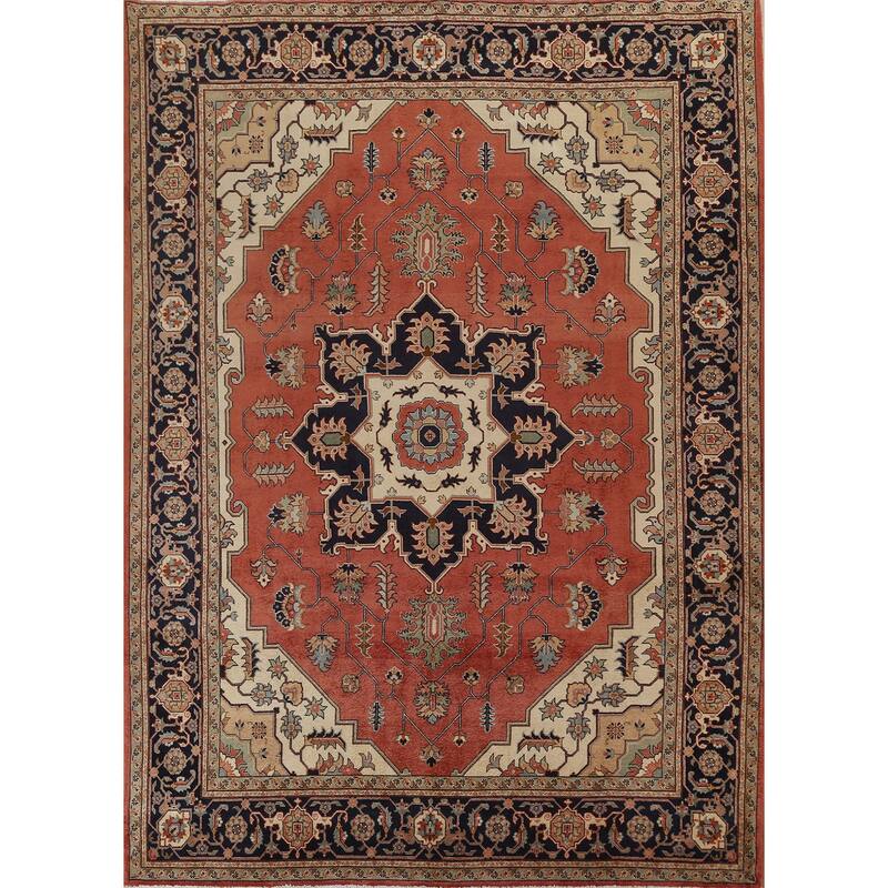 Vegetable Dye Heriz Serapi Persian Area Rug Hand-knotted Wool Carpet - 9'0" x 11'3"