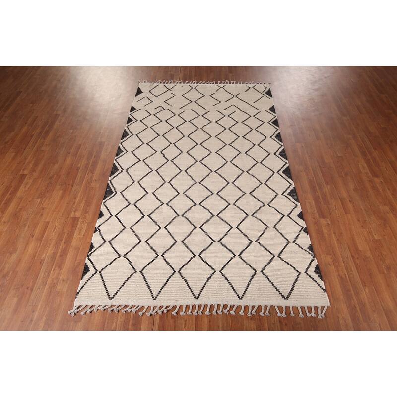 Trellis Ivory Moroccan Area Rug Handmade Geometric Wool Carpet - 5'11"x 9'8"