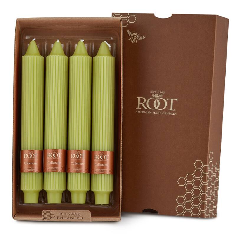 Root Unscented Grecian Collenette Taper Candles box of 4 - 9 X 1-1/4 - Willow