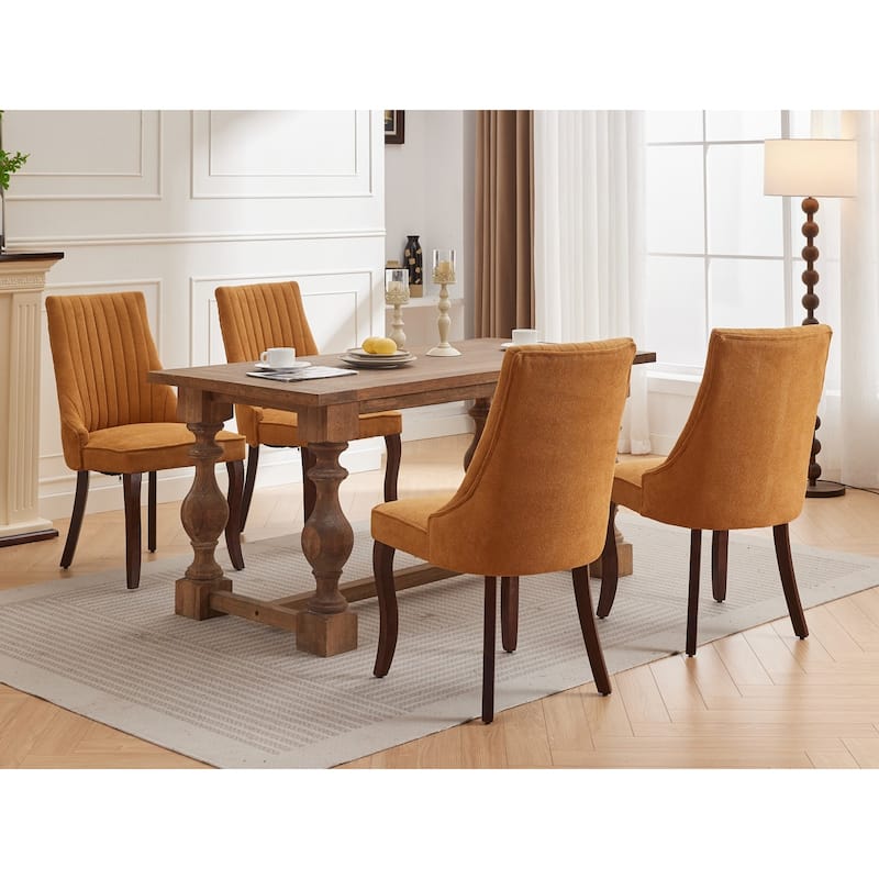 Modern Linen Kitchen Dining Chair with Bent Wood Legs, Set of 2