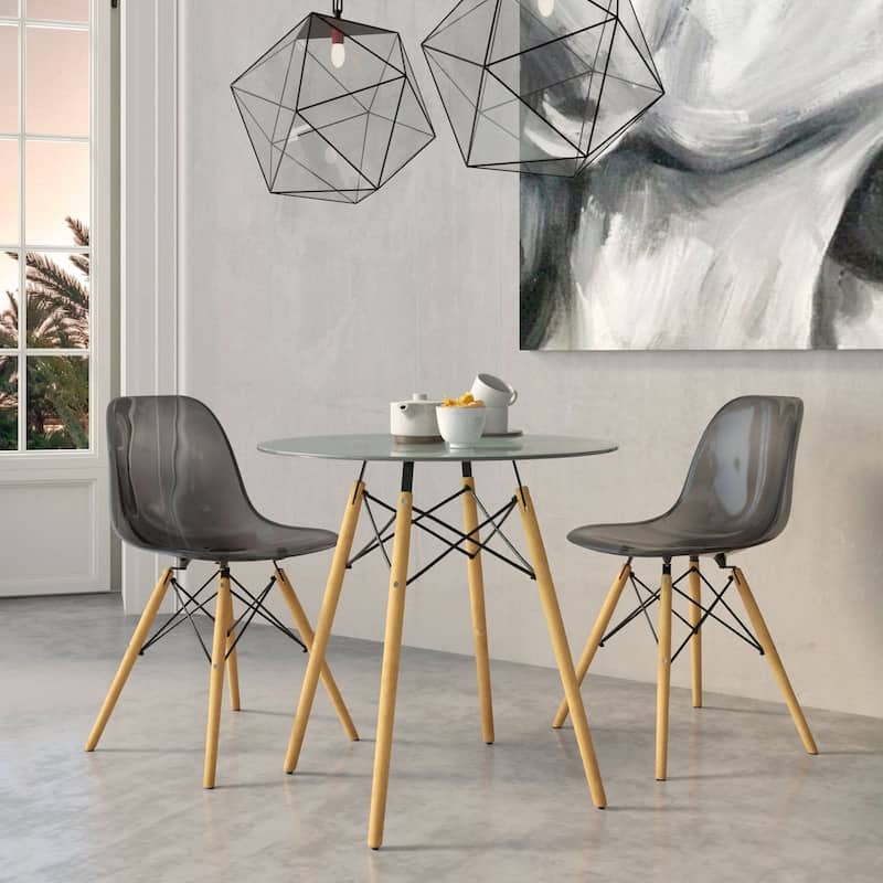 Cresco Acrylic Dining Chair in Solid Beech Wood Legs Banquet Side Chair (Set of 2) for Indoor and Outdoor - 32" Height