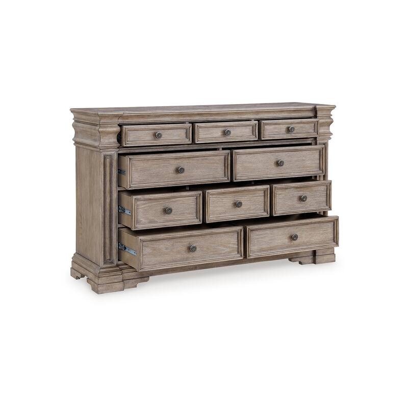 Blaie Wide Dresser, 10 Drawer, 68 Inch Taupe Brown Solid Hardwood