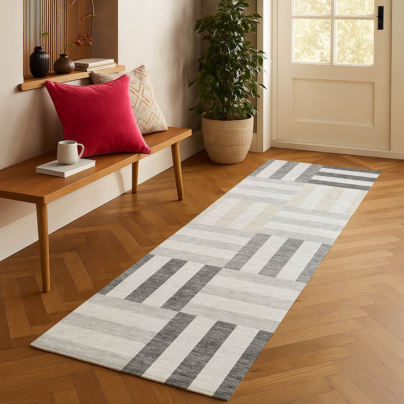 Machine Washable Indoor/ Outdoor Modern Hatch Chantille Rug