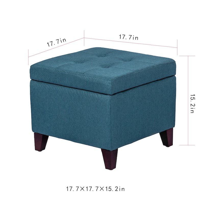 Adeco Square Fabric Storage Ottoman with Tufted Flip Top