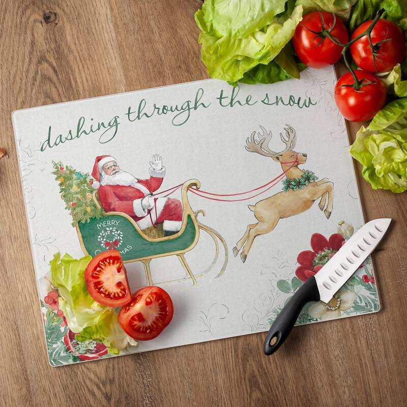 Holiday Traditions 3mm Heat Tolerant Tempered Glass Cutting Board 15” x 12” Manufactured in the USA Dishwasher Safe - Multi
