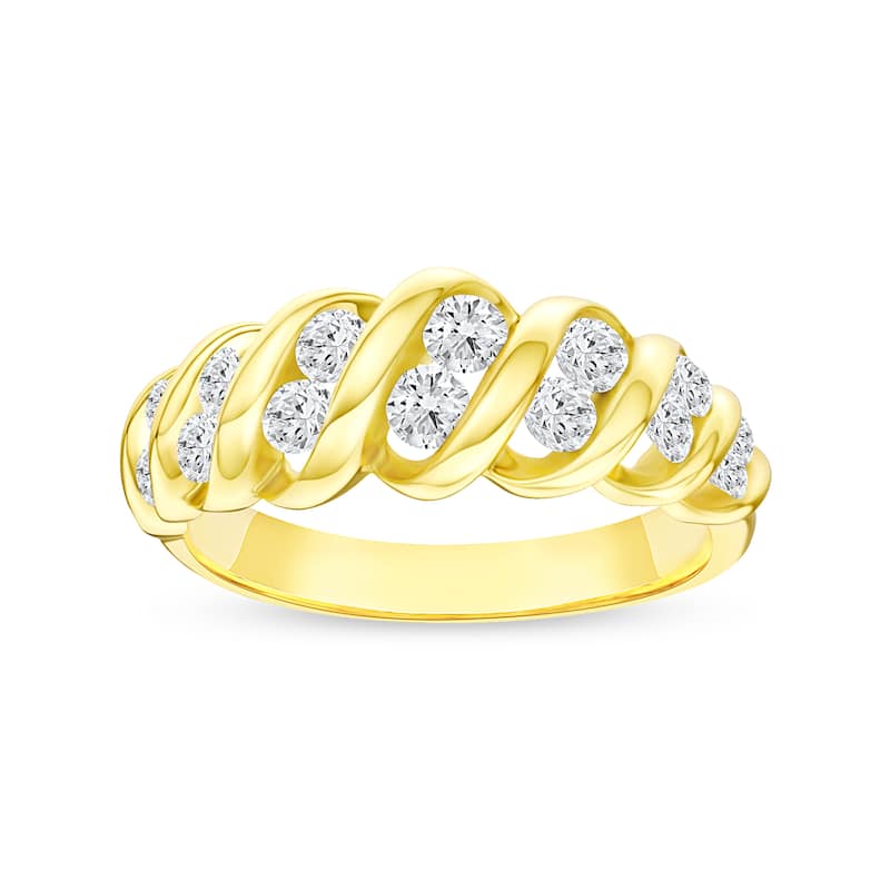 3/4ct TDW Diamond Swirling Wedding Band in 14K Yellow Gold for Women
