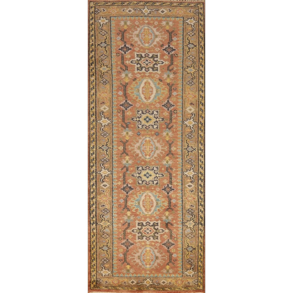 Traditional Heriz Serapi Runner Rug Hand-Knotted Geometric Wool Carpet - 2'7" x 7'8"
