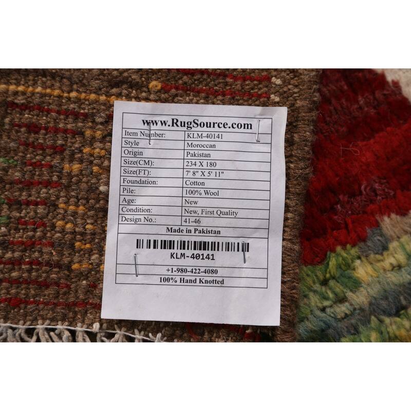 Trellis Moroccan Oriental Area Rug Hand-Knotted Wool Carpet - 5'11" x 7'8"