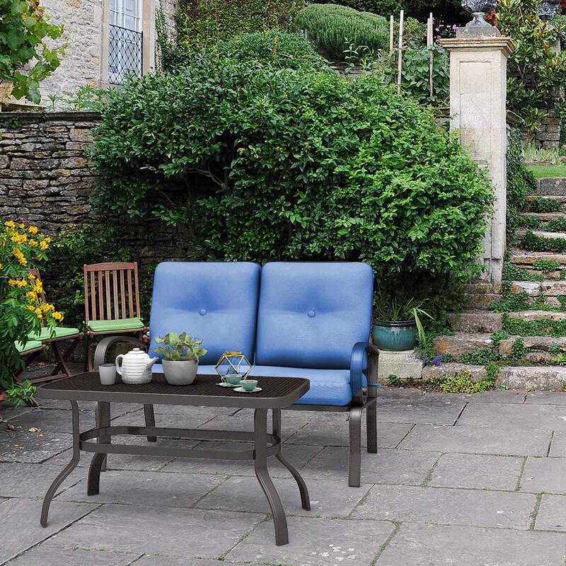 2PCS Patio Furniture Set with Loveseat Bench and Coffee Table