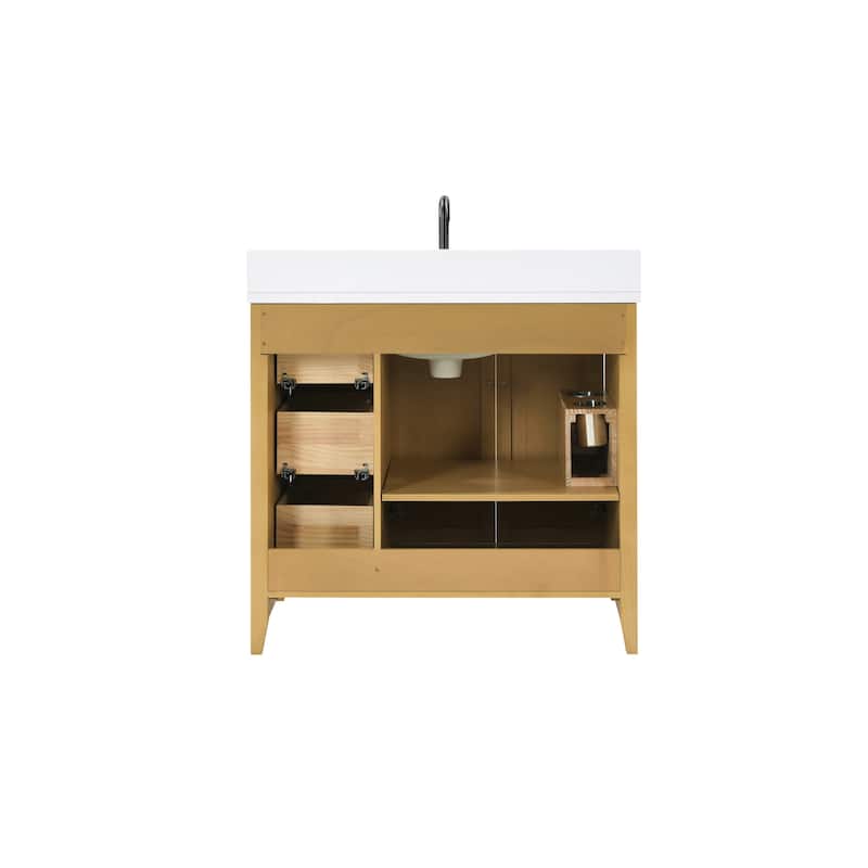36" Solid Wood Bathroom Vanity with USB Charging Storage