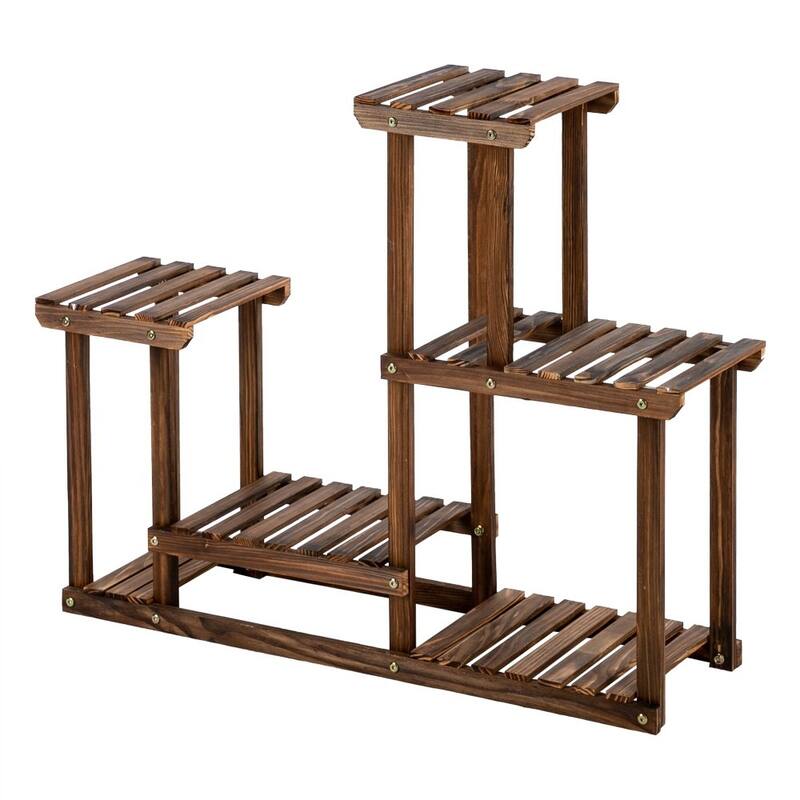 4-Story 7-Seat Multi-Function Carbonized Wood Plant Stand