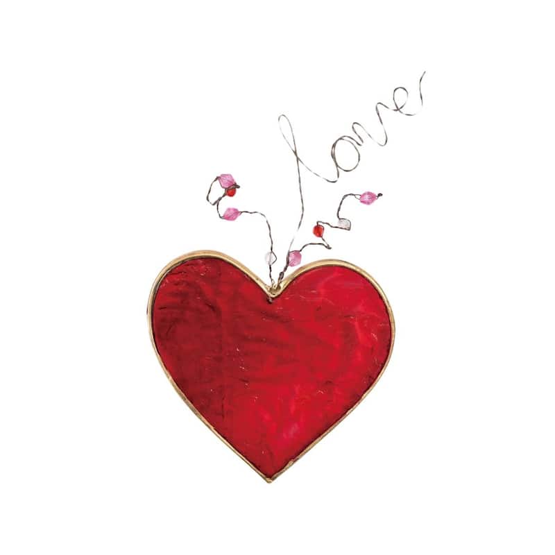 Transpac Stained Glass Red Heart w/Love Home Decorations Valentines