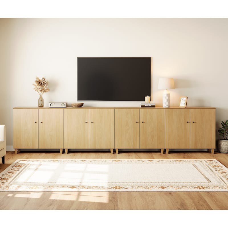 WAMPAT Wide TV Stand Cabinet, Entertainment Center with Doors, 32.4"H - For 100" TV - Oak