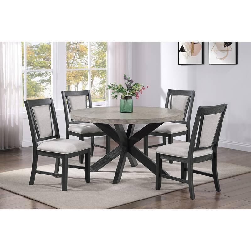 Tre Gray Fabric Round Dining Room Set - 7-Piece Sets