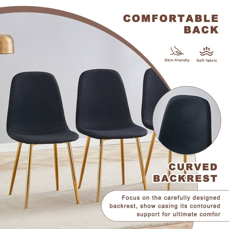 5-Piece Modern Lift-Top Table Set with Gold Legs, Includes 4 Black Linen Fabric Chairs, Stylish Dining Set for Kitchen