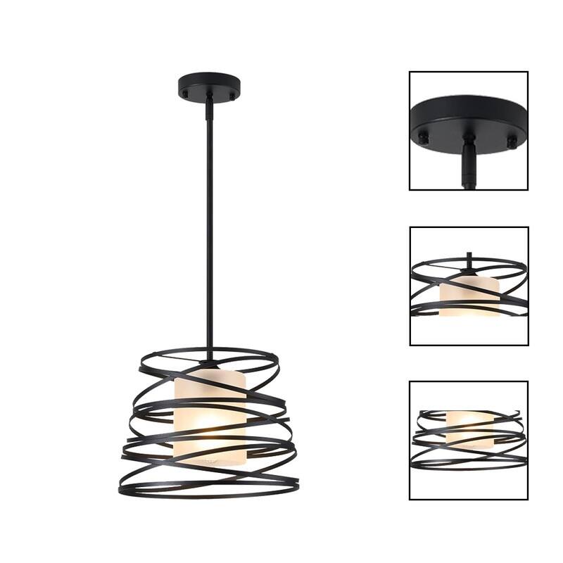 12 Inch hanging light metal cage pendant light glass, metal kitchen island light - N/A