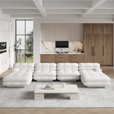 146" Convertible Modular Sectional Sofa, U-Shaped Luxury Modern 6-Seat Couch Sectional with Chaise Ottomans for Living Room