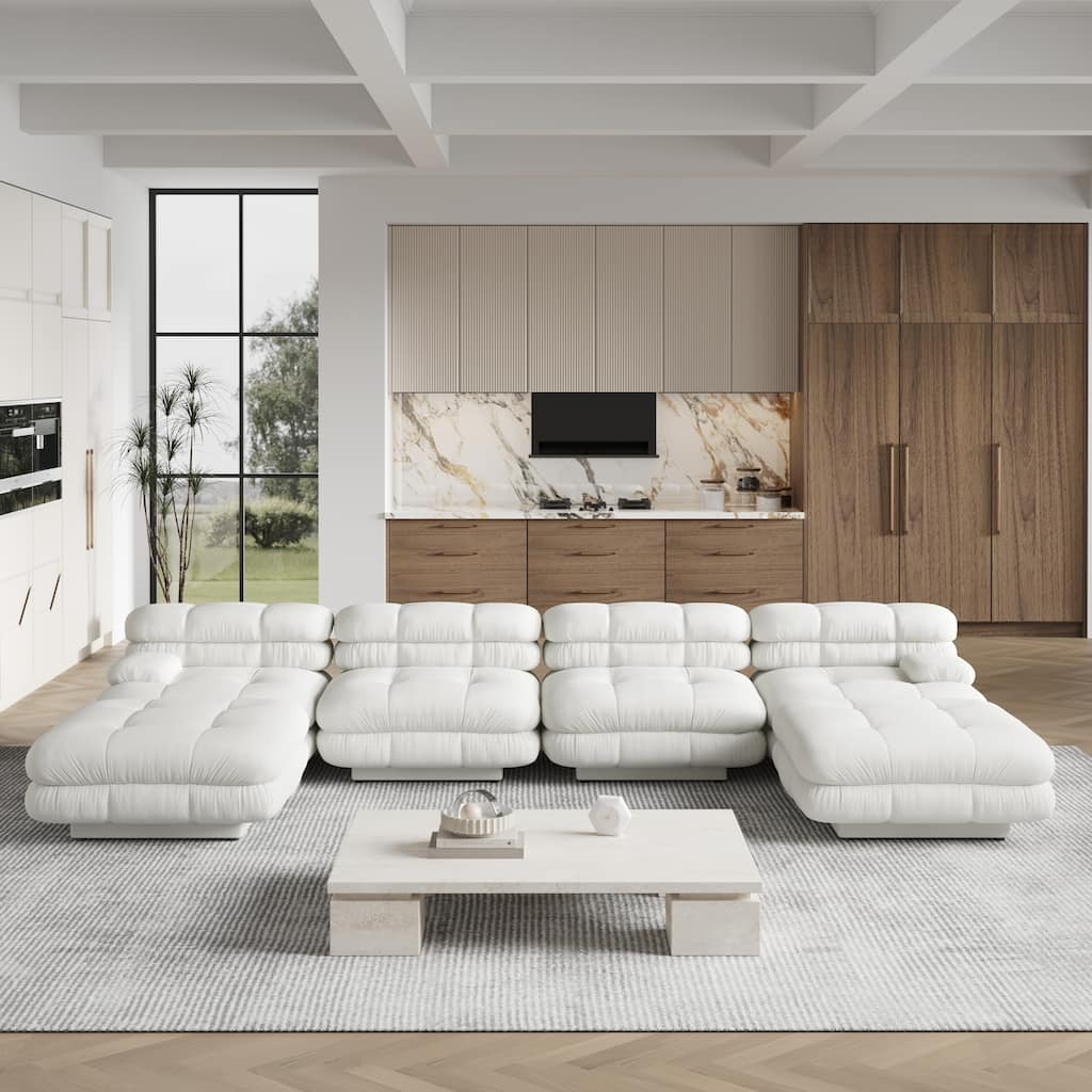 146" Convertible Modular Sectional Sofa, U-Shaped Luxury Modern 6-Seat Couch Sectional with Chaise Ottomans for Living Room