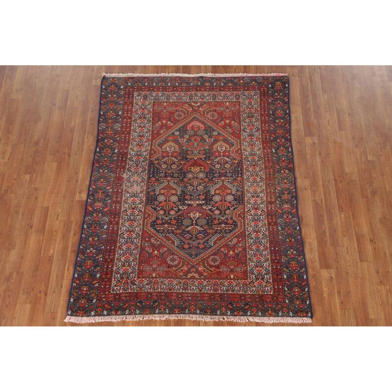 Pre-1900 Antique Bakhtiari Persian Area Rug Handmade Wool Carpet - 4'8"x 6'1"