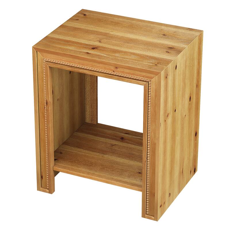 Solid Wood End Table, 2-Tier Side Table with Storage Shelves, Nightstand for Living Room, Bedroom