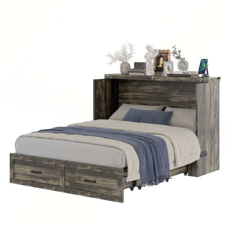 Murphy Bed Cabinet with Charging Station for Guest Room and Small Bedroom