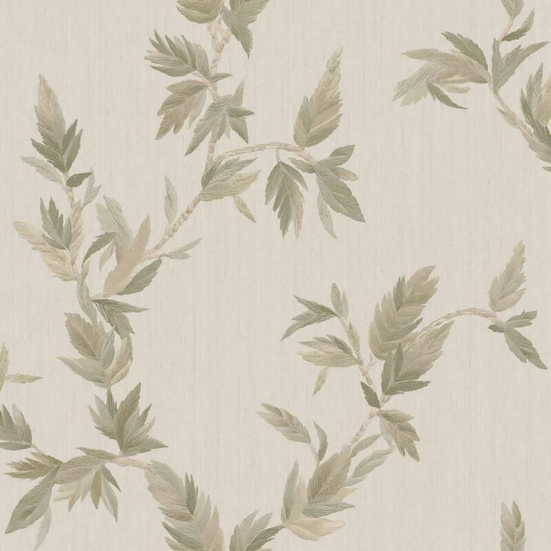 Galerie Wallcoverings Ornamenta Collection Thin Leaf Shimmer Finish Vinyl on Non-woven Wallpaper Roll - 33-feet long x 21-inches wide - Green