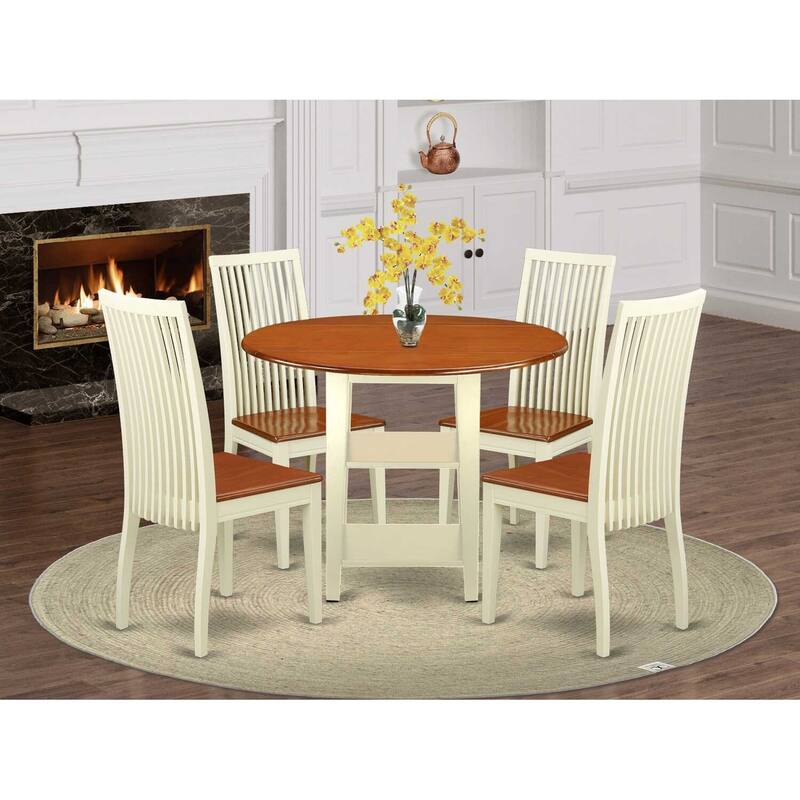 HomeStock 5-Pc Buttermilk and Cherry Solid Wood Top - Round Dining Room Set - Seats-4