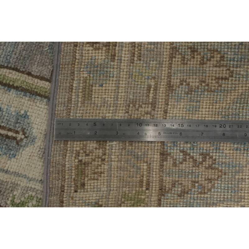 Handmade Wool Oushak Turkish Area Rug, Floral Geometric Carpet - 10' 0'' X 7' 10''