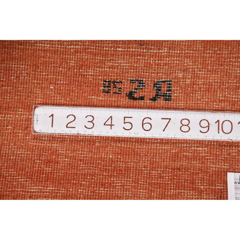 Modern Gabbeh Oriental Foyer Rug Hand-Knotted Orange Wool Carpet - 3'5"x 4'10"