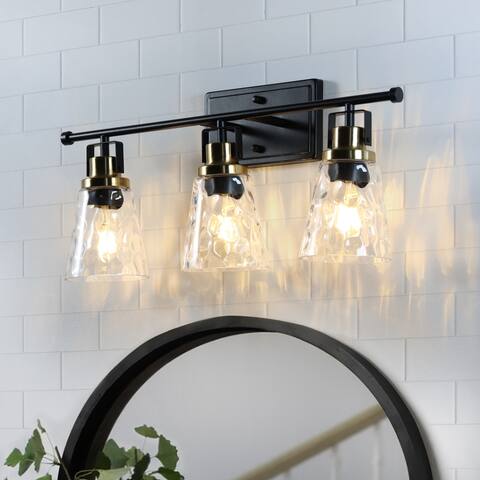 ExBrite Farmhouse 3-lights Bathroom Dimmable Black art glass Vanity Lights Wall Sconces