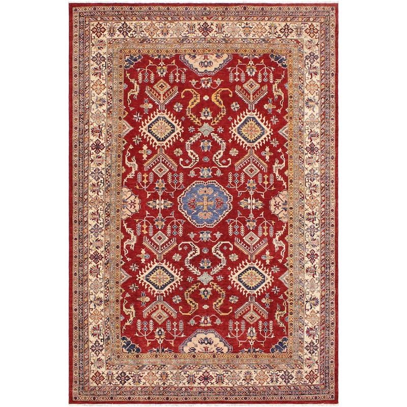 Southwestern Super Kazak Marlowe Red/Beige Hand Knotted Wool Rug - 8'10'' x 12'0''