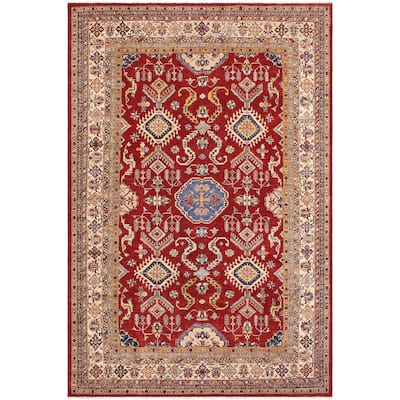 Southwestern Super Kazak Marlowe Red/Beige Hand Knotted Wool Rug - 8'10'' x 12'0''