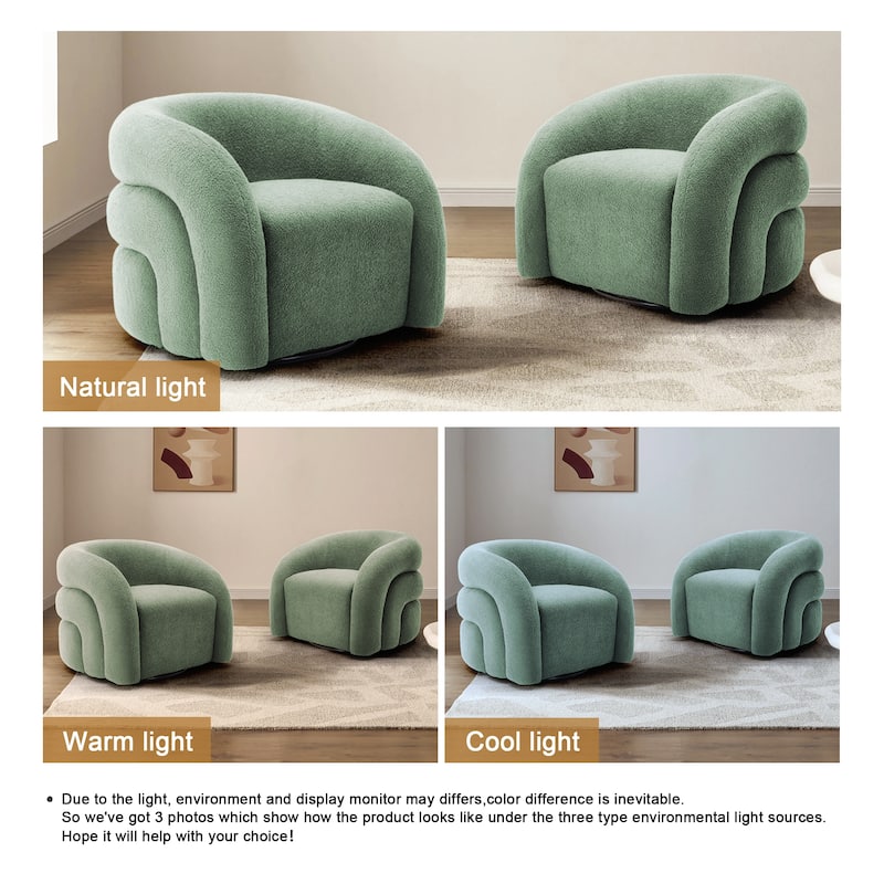 Set of 2 Boucle Upholstered Swivel Accent Barrel Chairs