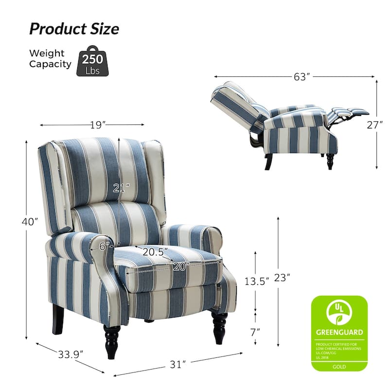 Olympus Upholstered Classic Manual Wingback Recliner with Solid Wood Legs by HULALA HOME