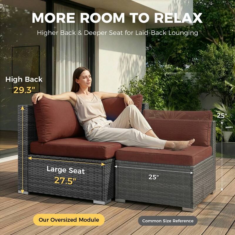 FINCATI 15-Piece Grey Wicker Patio Conversation Set with 43" Fire Pit