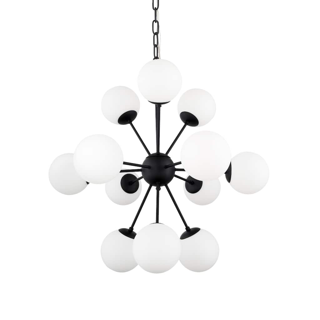 Barbara Matte Black Metal w/ Frosted Glass Globes 11-Light Chandelier - 31.5L x 31.5W x 31.5H