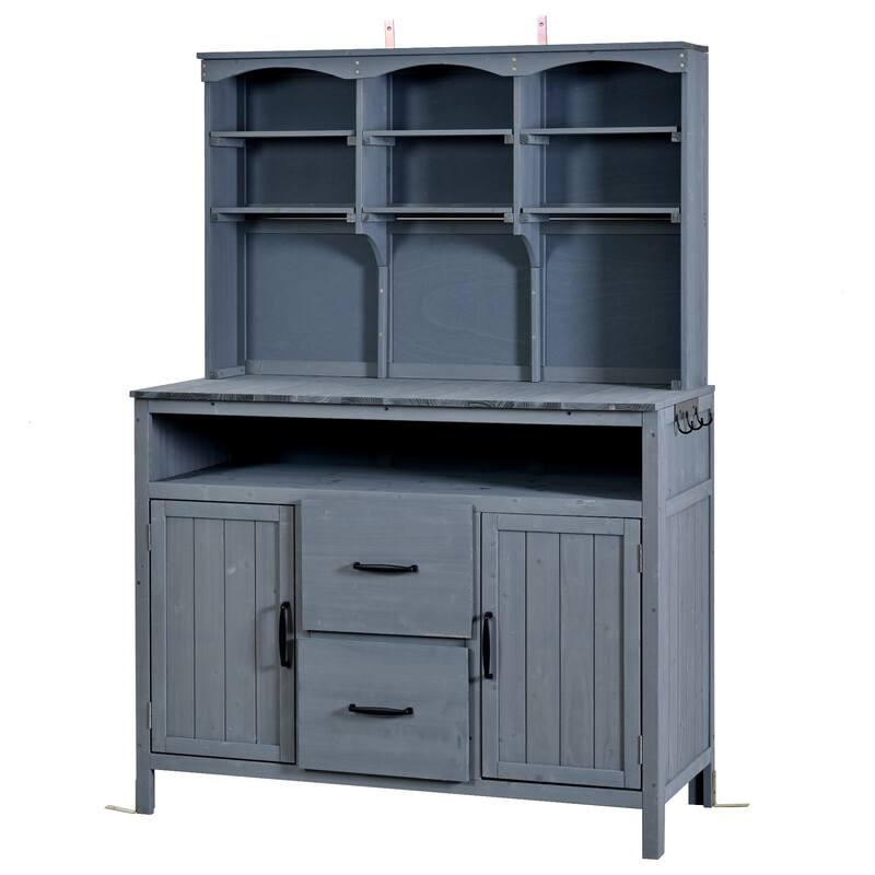 Roomfitters Outdoor Garden Potting Bench with Storage Hutch, Potting Table with Drawers and Cabinets, Shelves