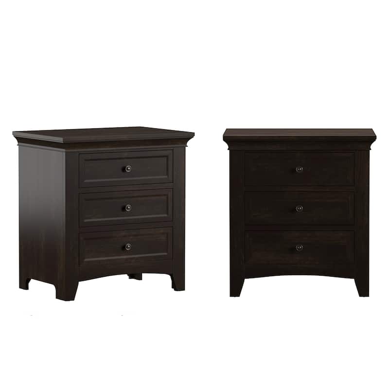 Varenna 3-Drawer Wood Modular Storage Nightstand with Charging Station - Black