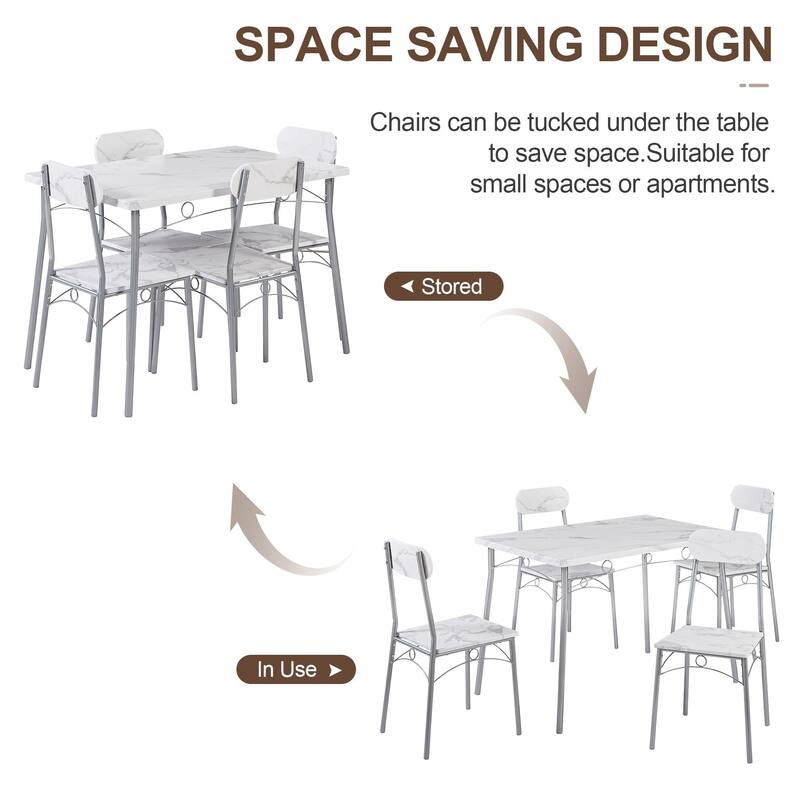 Javlergo 5 Piece Space-Saving Dining Table Set Kitchen Wood Table and Chairs for 4 Dining Room Sets