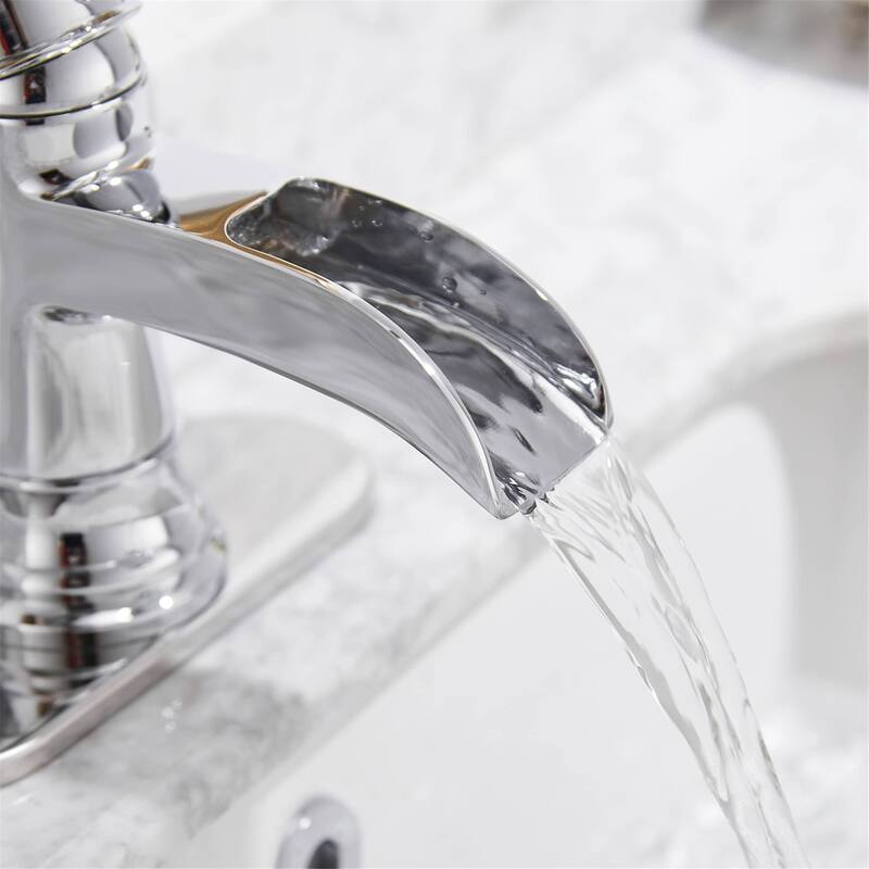 Waterfall Bathroom Faucet With Drain Assembly Single Handle Bathroon Sink Faucets One Hole Modern Basin Taps With Deck Plate