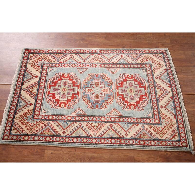 Light Blue Kazak Accent Rug Hand-Knotted Traditional Wool Carpet - 2'9" x 4'0"