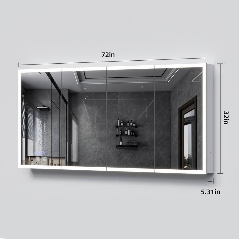 Modland 48–96 Inch LED Lighted Medicine Cabinet with Mirror, Large Bathroom Mirror Cabinet with Lights, Adjustable Shelves